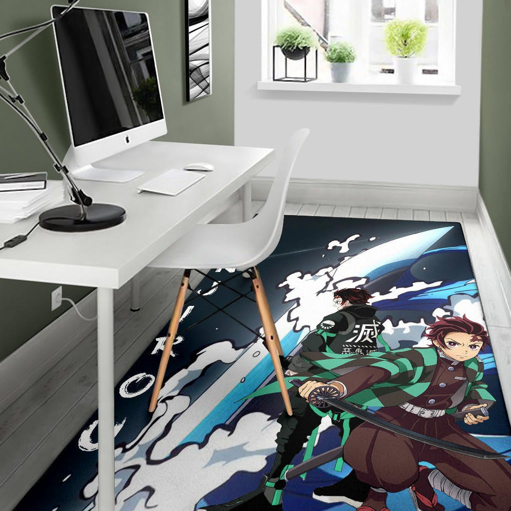 Demon Slayer Anime Tanjiro Fighting Moments Water Power Area Rug Home Decor