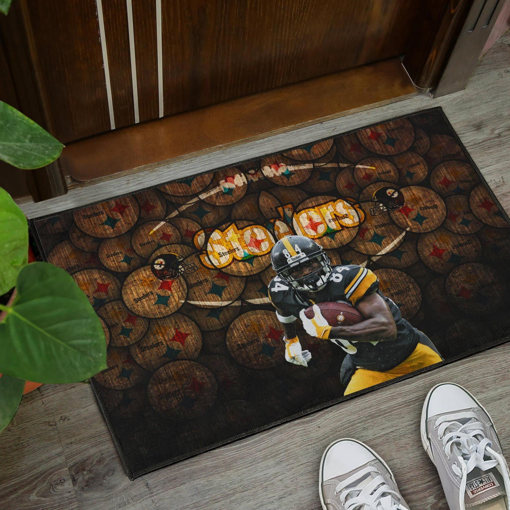 Pittsburgh Steelers American Football Antonio Brown Grab Rugby Ball Steelers Doodle Door Mat Home Decor