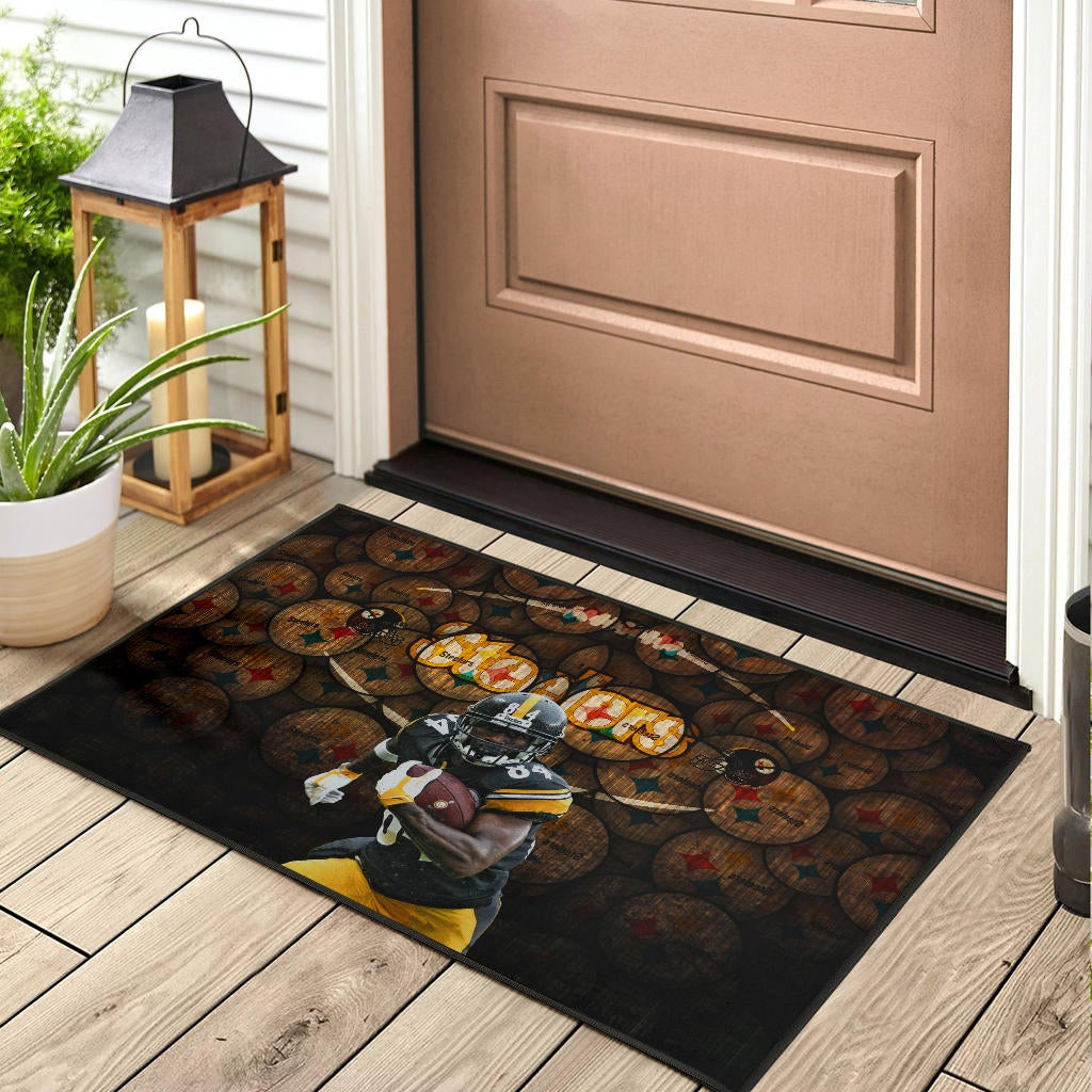 Pittsburgh Steelers American Football Antonio Brown Grab Rugby Ball Steelers Doodle Door Mat Home Decor