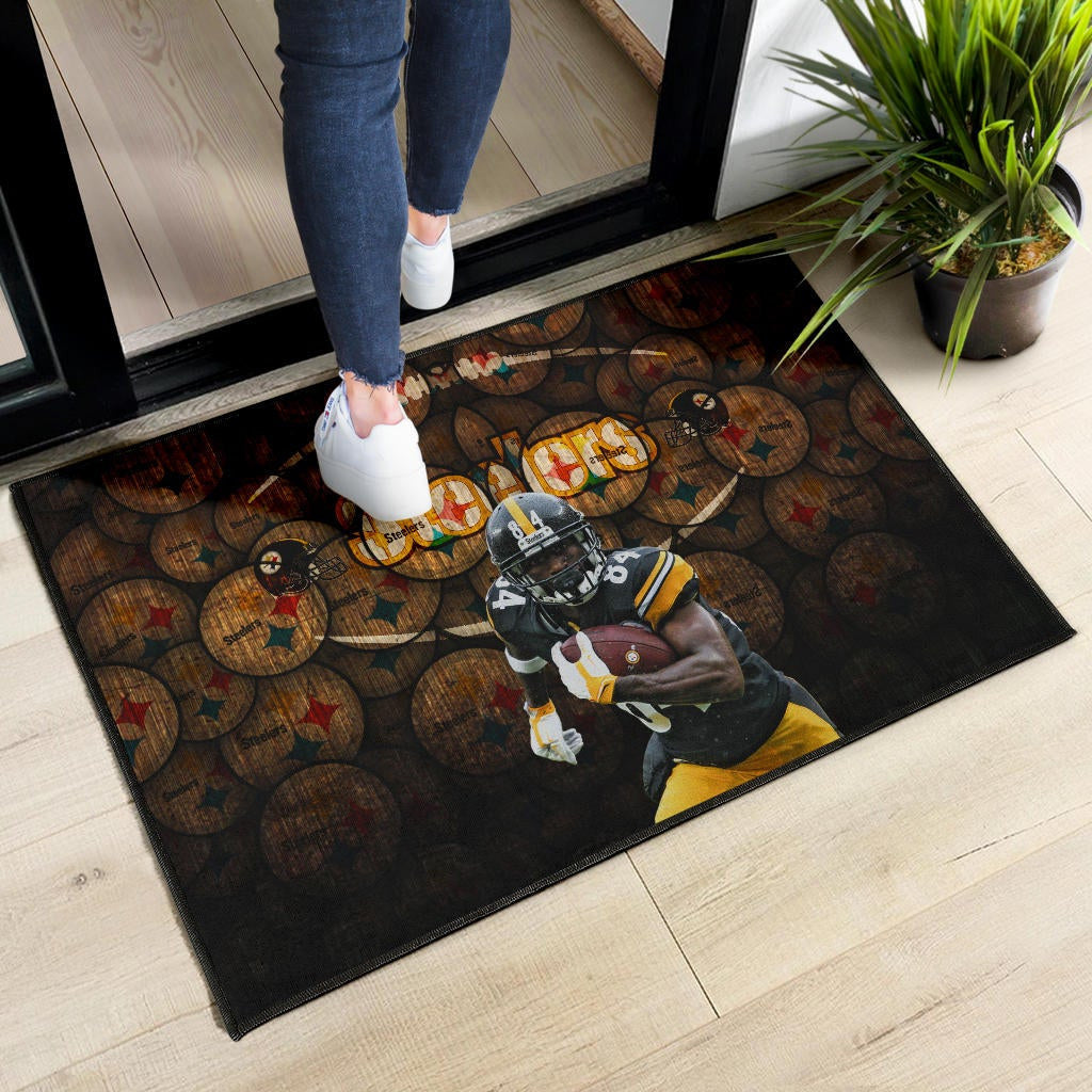 Pittsburgh Steelers American Football Antonio Brown Grab Rugby Ball Steelers Doodle Door Mat Home Decor