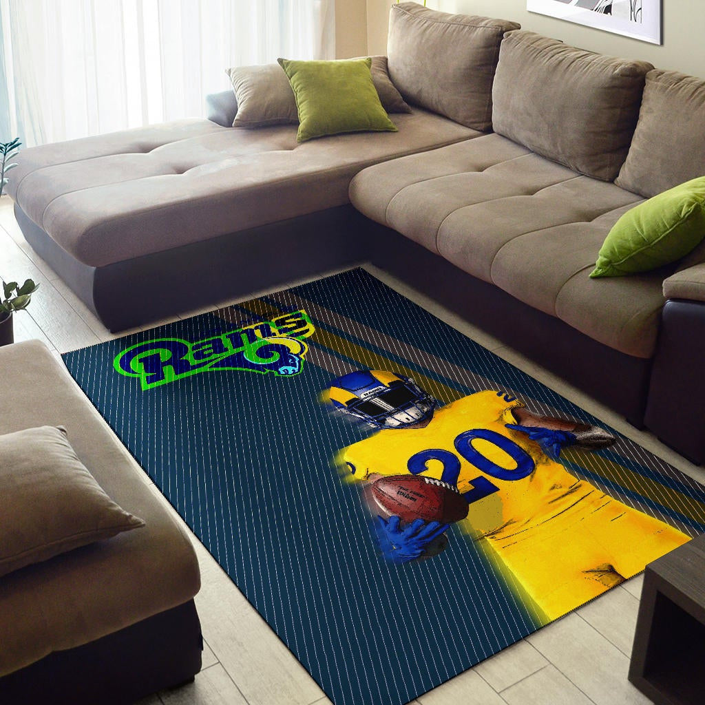 Los Angeles Rams American Football Team Jalen Ramsey 20 Wearing Helmet Standing Area Rug Home Decor