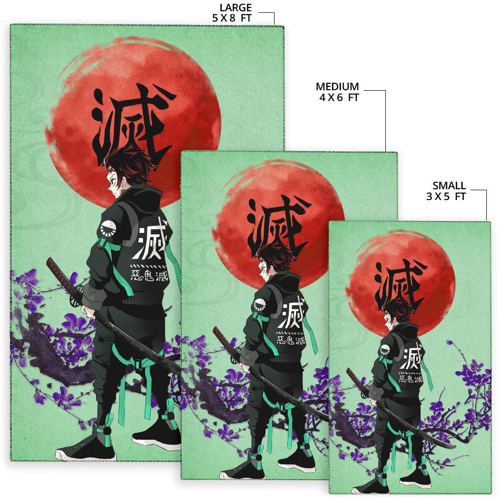 Demon Slayer Anime Tanjiro Wearing Modern Clothes Green Theme Area Rug Home Decor