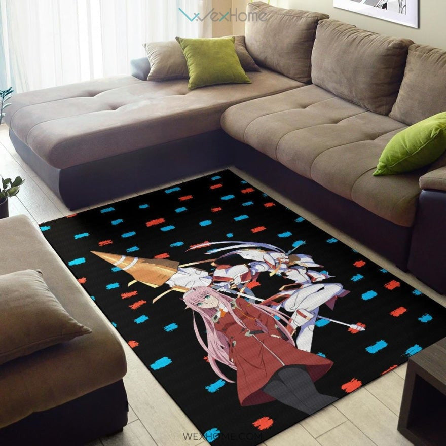 Darling In The Franxx Anime Zero Two With Darling Strelitzia Blue And Red Patterns Area Rug Home Decor