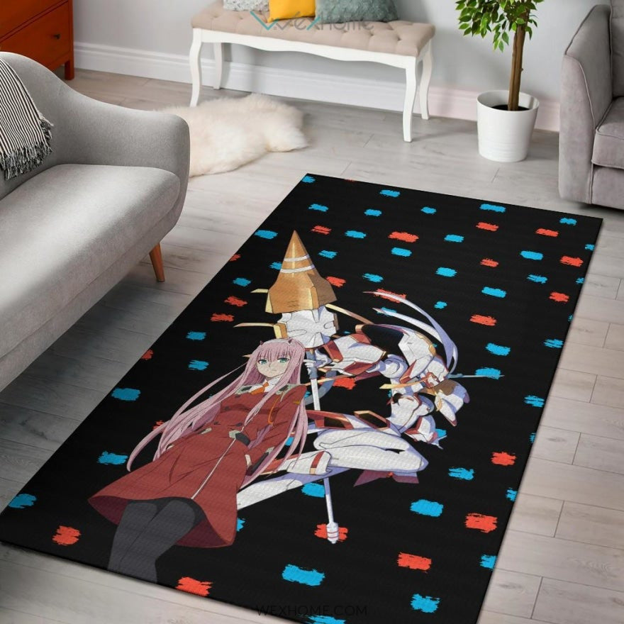 Darling In The Franxx Anime Zero Two With Darling Strelitzia Blue And Red Patterns Area Rug Home Decor