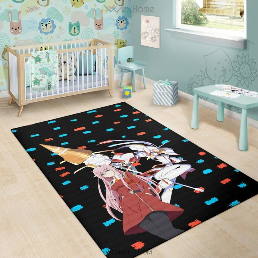 Darling In The Franxx Anime Zero Two With Darling Strelitzia Blue And Red Patterns Area Rug Home Decor