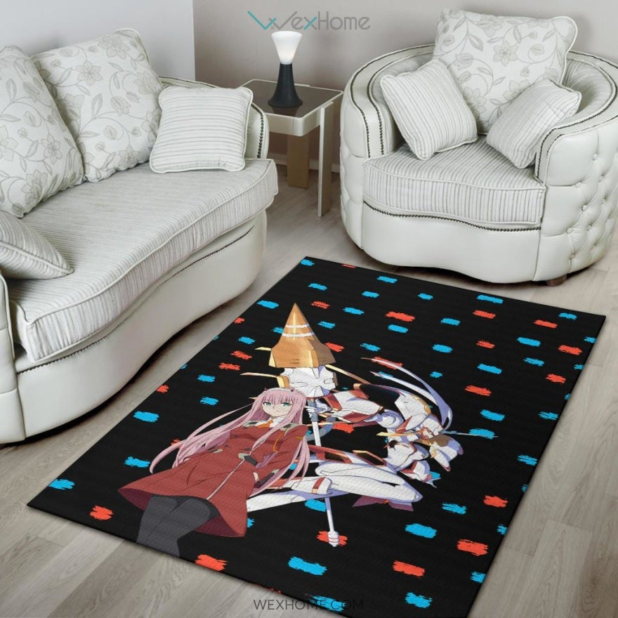 Darling In The Franxx Anime Zero Two With Darling Strelitzia Blue And Red Patterns Area Rug Home Decor