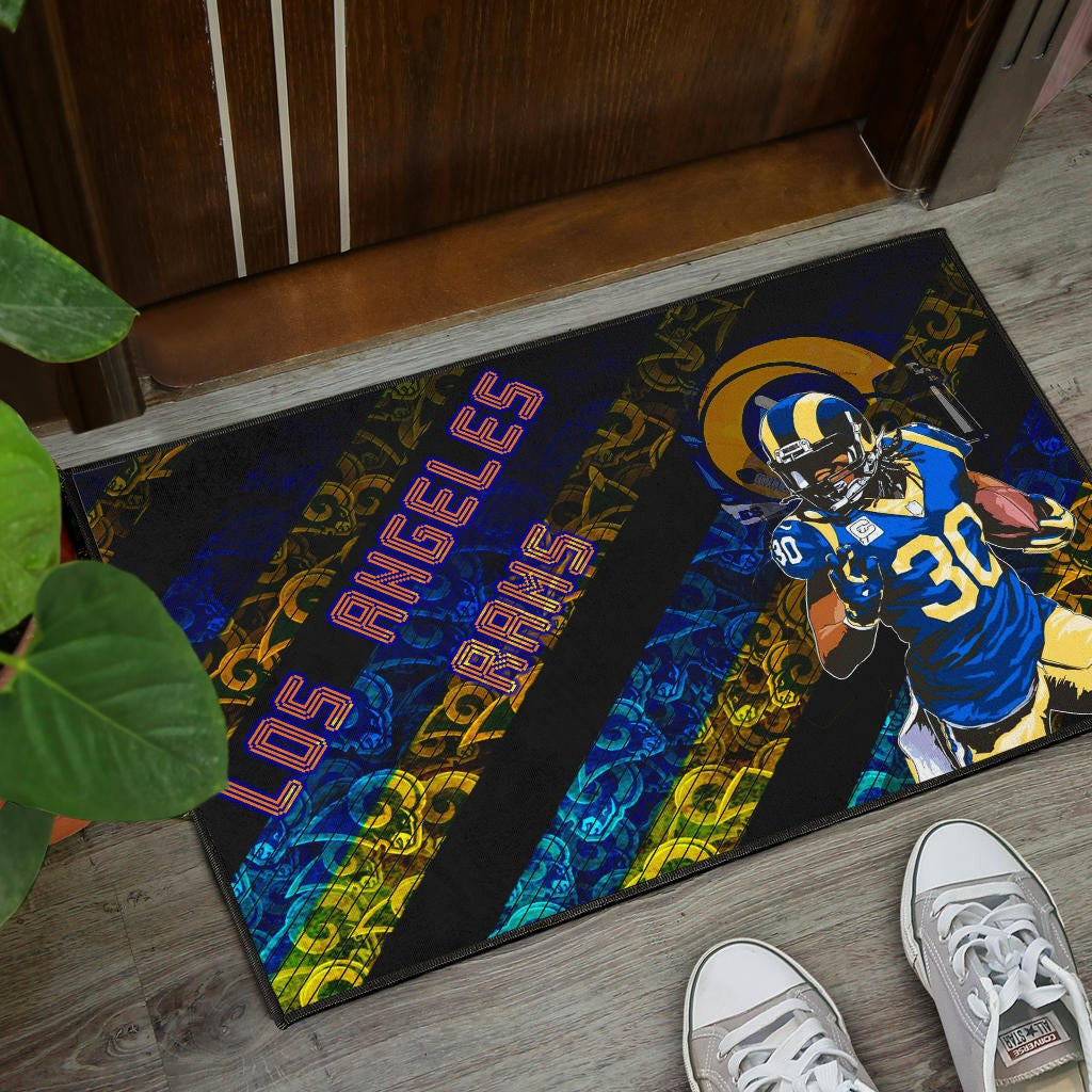 Los Angeles Rams American Football Raymond Calais 30 Grab Rugby Ball Running Blue Yellow Door Mat Home Decor