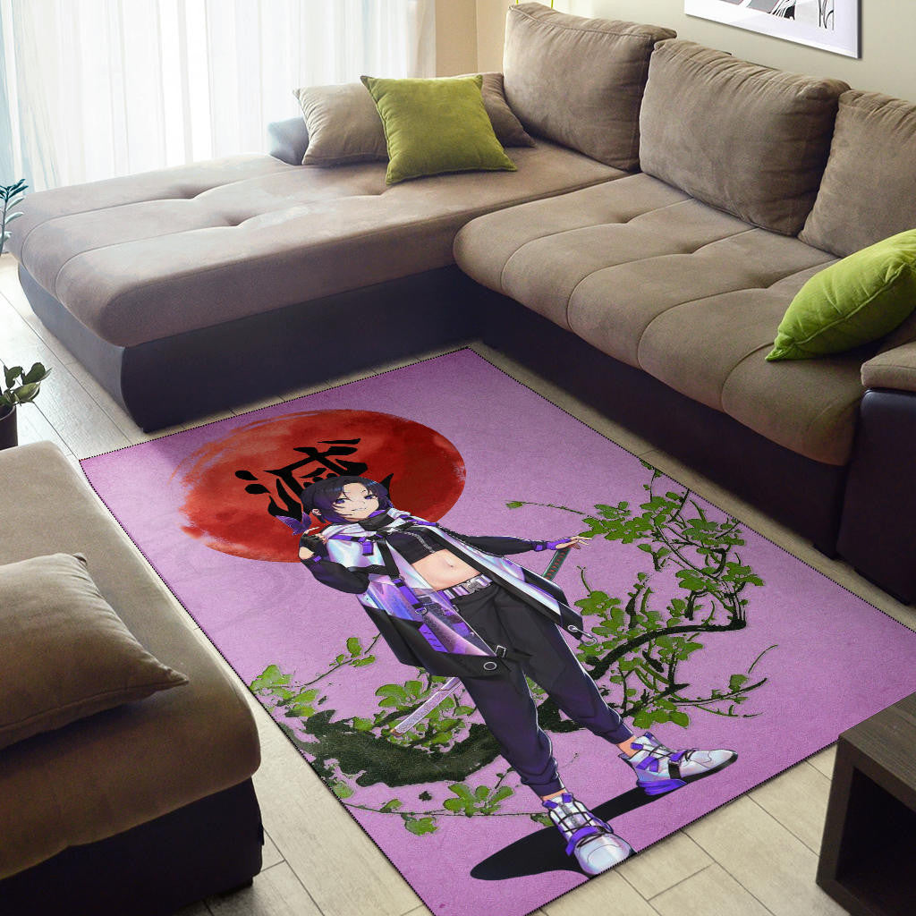 Demon Slayer Anime Shinobu Wearing Modern Clothes Purple Theme Area Rug Home Decor