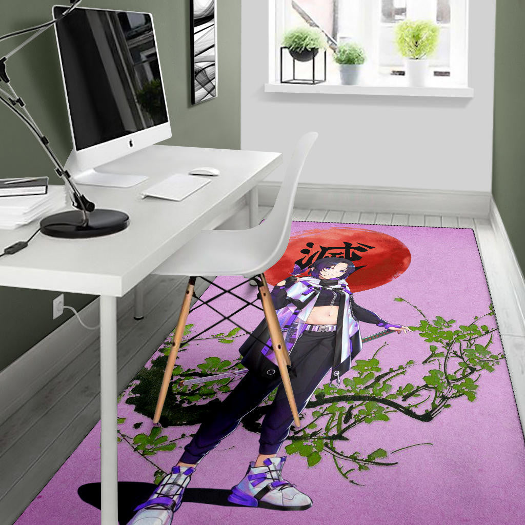 Demon Slayer Anime Shinobu Wearing Modern Clothes Purple Theme Area Rug Home Decor