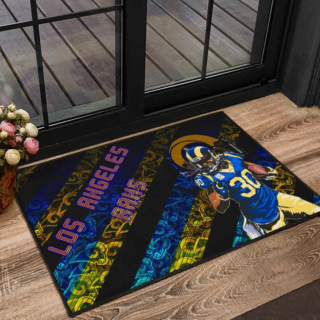 Los Angeles Rams American Football Raymond Calais 30 Grab Rugby Ball Running Blue Yellow Door Mat Home Decor