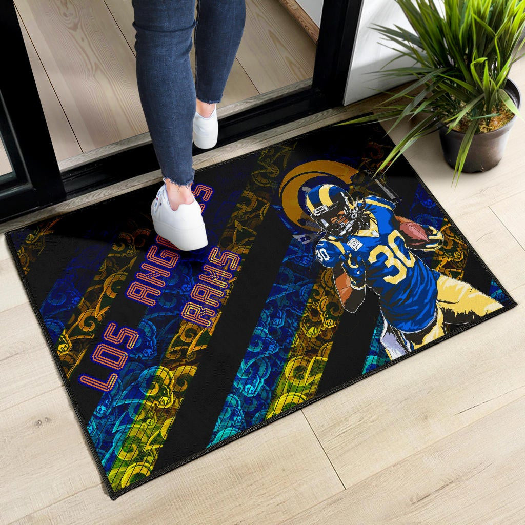 Los Angeles Rams American Football Raymond Calais 30 Grab Rugby Ball Running Blue Yellow Door Mat Home Decor