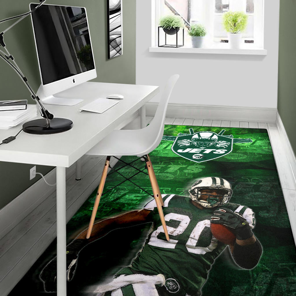 New York American Football Jets Football Player 20 Grab Rugby Ball Running Green Area Rug Home Decor