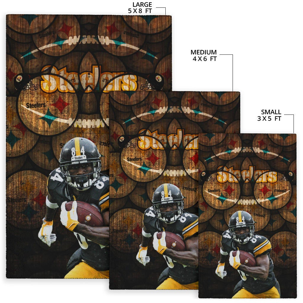 Pittsburgh Steelers American Football Team Antonio Brown Grab Rugby Ball Steelers Doodle Area Rug Home Decor