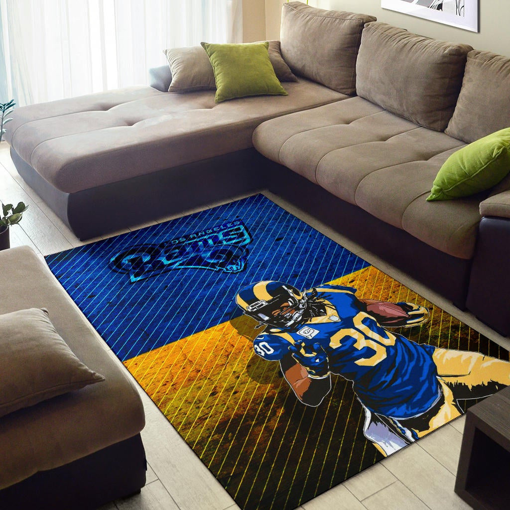 Los Angeles Rams American Football Team Raymond Calais 30 Grab Rugby Ball Running Blue Yellow Area Rug Home Decor