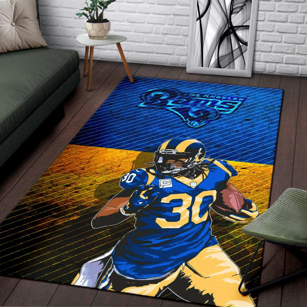 Los Angeles Rams American Football Team Raymond Calais 30 Grab Rugby Ball Running Blue Yellow Area Rug Home Decor