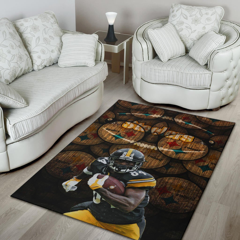 Pittsburgh Steelers American Football Team Antonio Brown Grab Rugby Ball Steelers Doodle Area Rug Home Decor