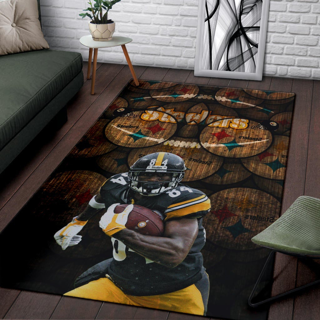 Pittsburgh Steelers American Football Team Antonio Brown Grab Rugby Ball Steelers Doodle Area Rug Home Decor