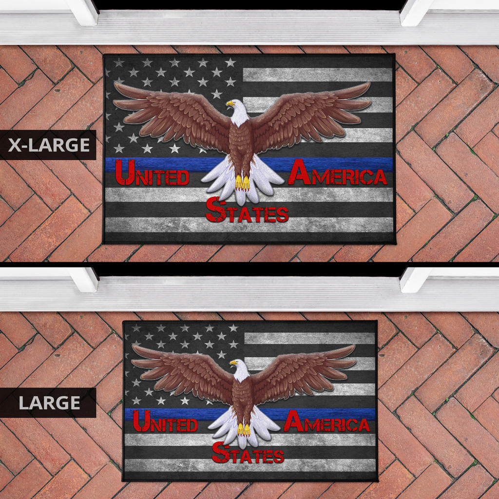 US Independence Day Bald Eagle Flying Black White US Flag Door Mat Home Decor