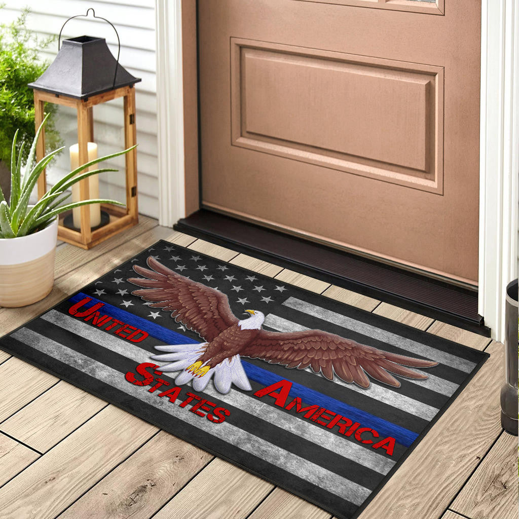 US Independence Day Bald Eagle Flying Black White US Flag Door Mat Home Decor