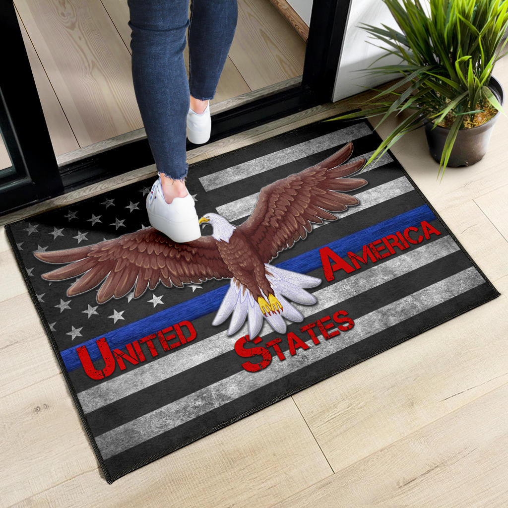 US Independence Day Bald Eagle Flying Black White US Flag Door Mat Home Decor
