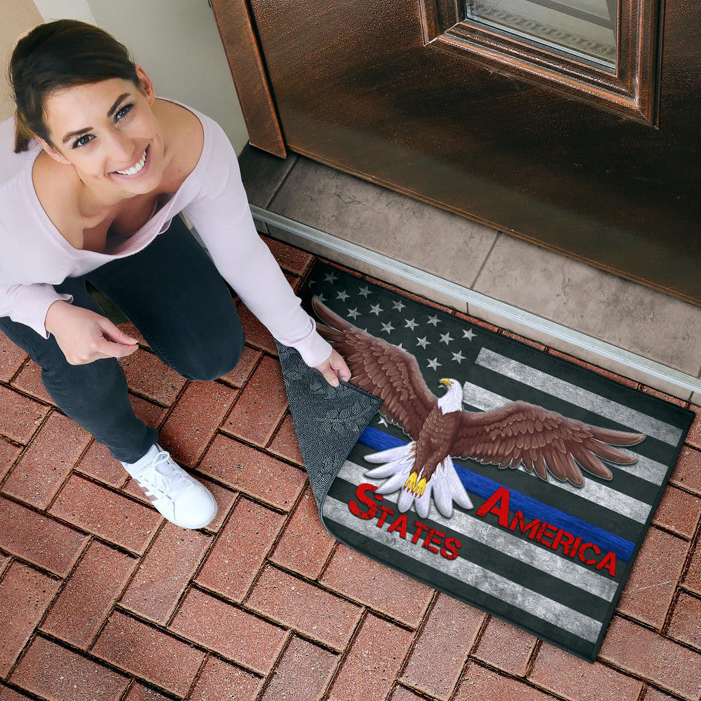 US Independence Day Bald Eagle Flying Black White US Flag Door Mat Home Decor