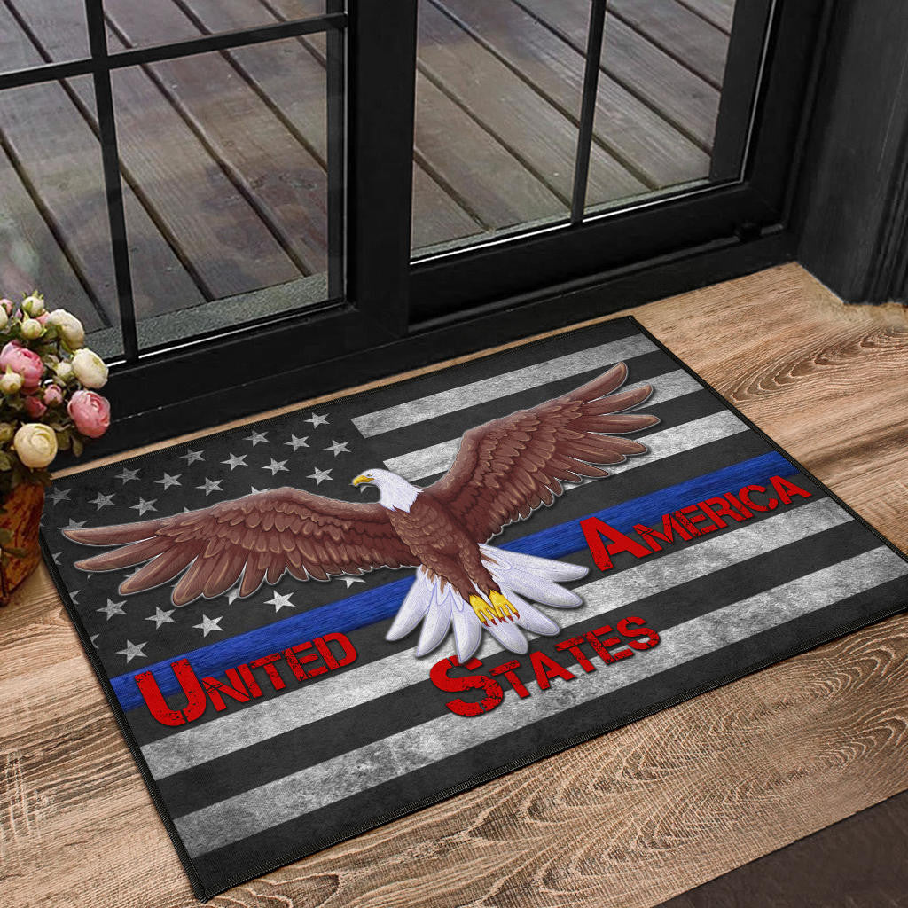 US Independence Day Bald Eagle Flying Black White US Flag Door Mat Home Decor
