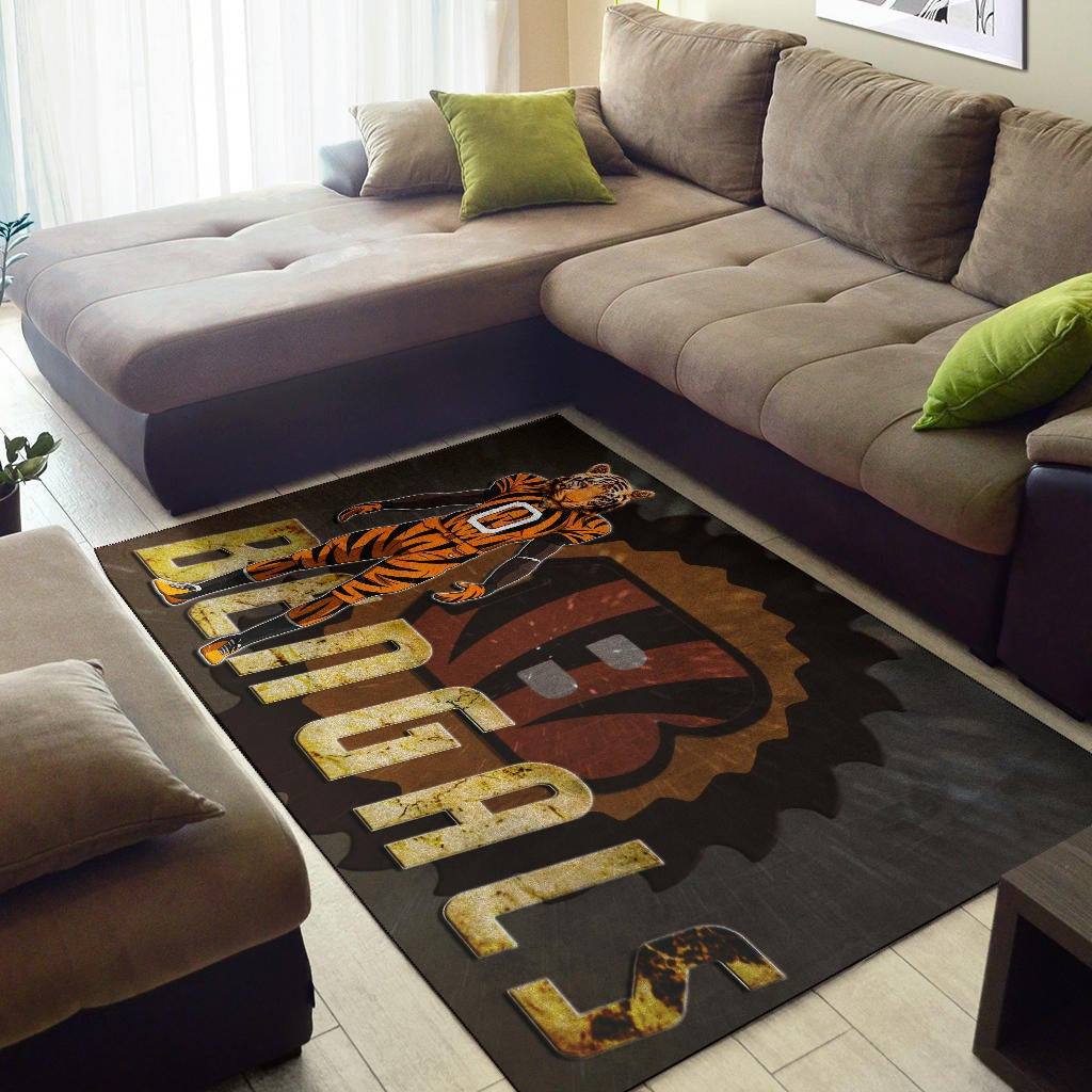 Cincinnati Bengals American Football Bengals Player Wearing Tiger Suit Bengal Head Area Rug Home Decor