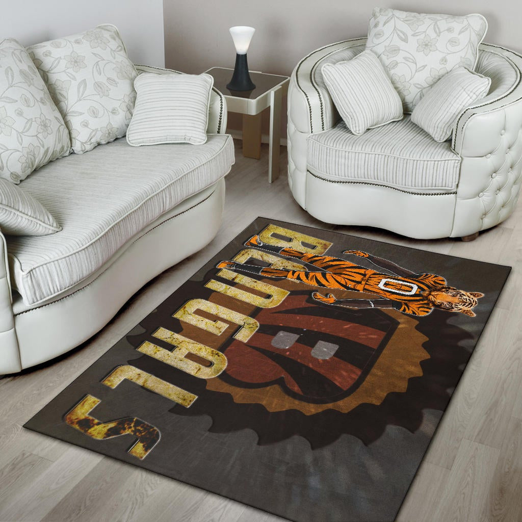 Cincinnati Bengals American Football Bengals Player Wearing Tiger Suit Bengal Head Area Rug Home Decor