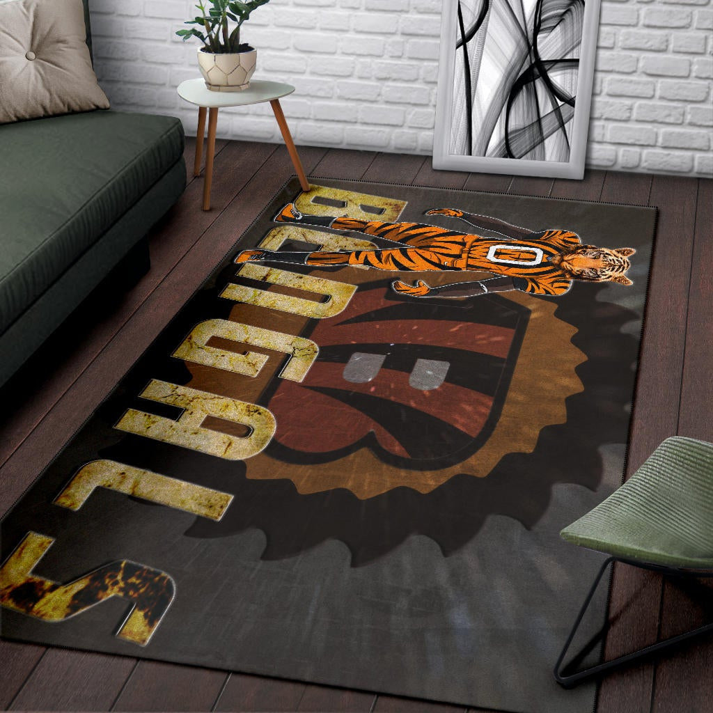 Cincinnati Bengals American Football Bengals Player Wearing Tiger Suit Bengal Head Area Rug Home Decor