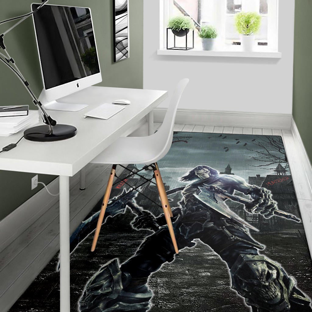 Horror Movie Thanatos With Skull Face Scary Night Area Rug Home Decor
