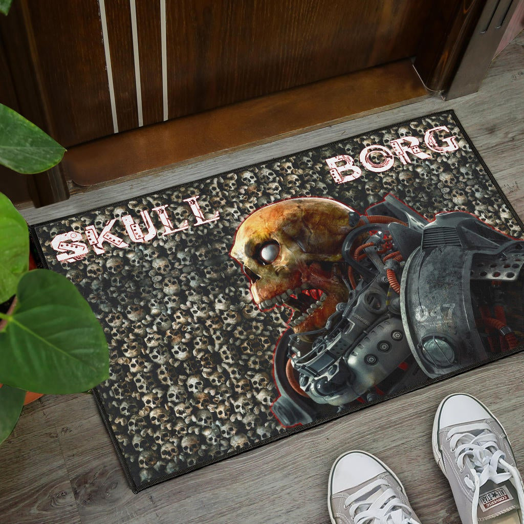 Horror Movie Robot Skullborg Skull Background Door Mat Home Decor