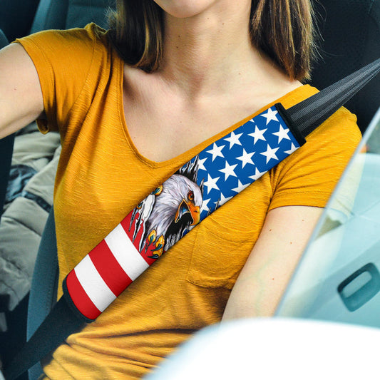US Independence Day Bald Eagle Breaking Though Claw Scratch Seat Belt Covers