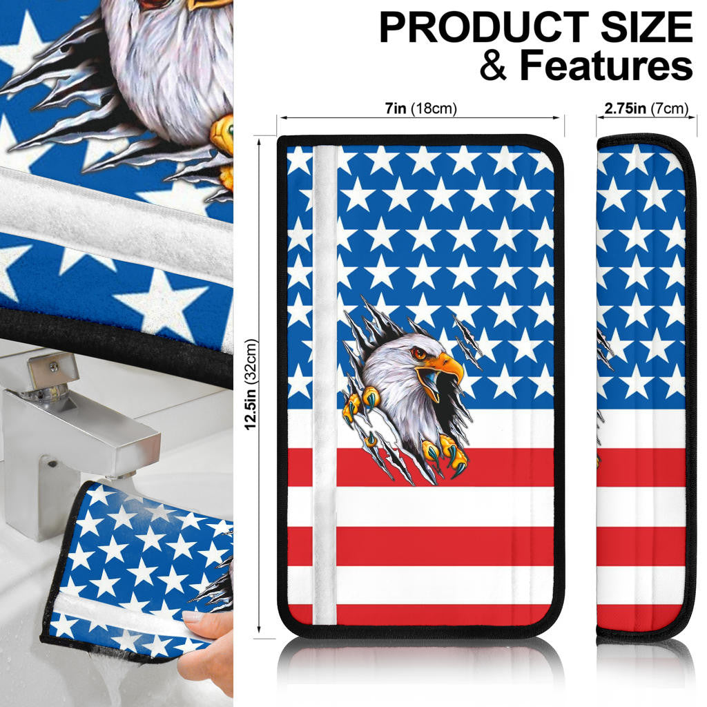 US Independence Day Bald Eagle Breaking Though Claw Scratch Seat Belt Covers