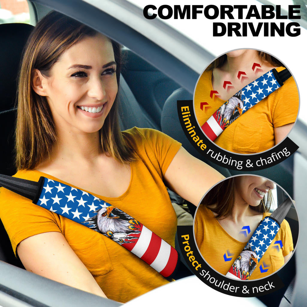 US Independence Day Bald Eagle Breaking Though Claw Scratch Seat Belt Covers