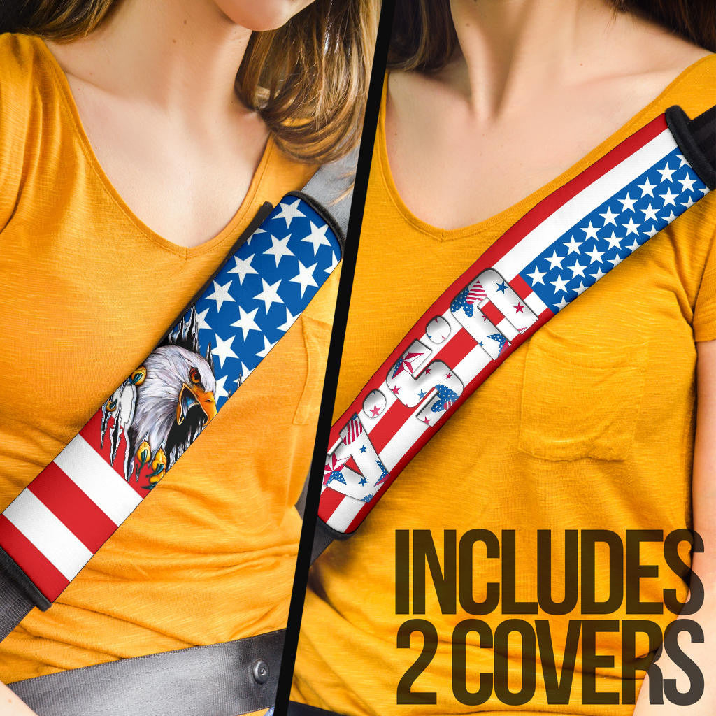 US Independence Day Bald Eagle Breaking Though Claw Scratch Seat Belt Covers