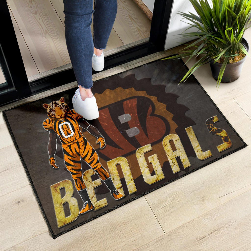 Cincinnati Bengals American Football Bengals Player Wearing Tiger Suit Bengal Head Door Mat Home Decor