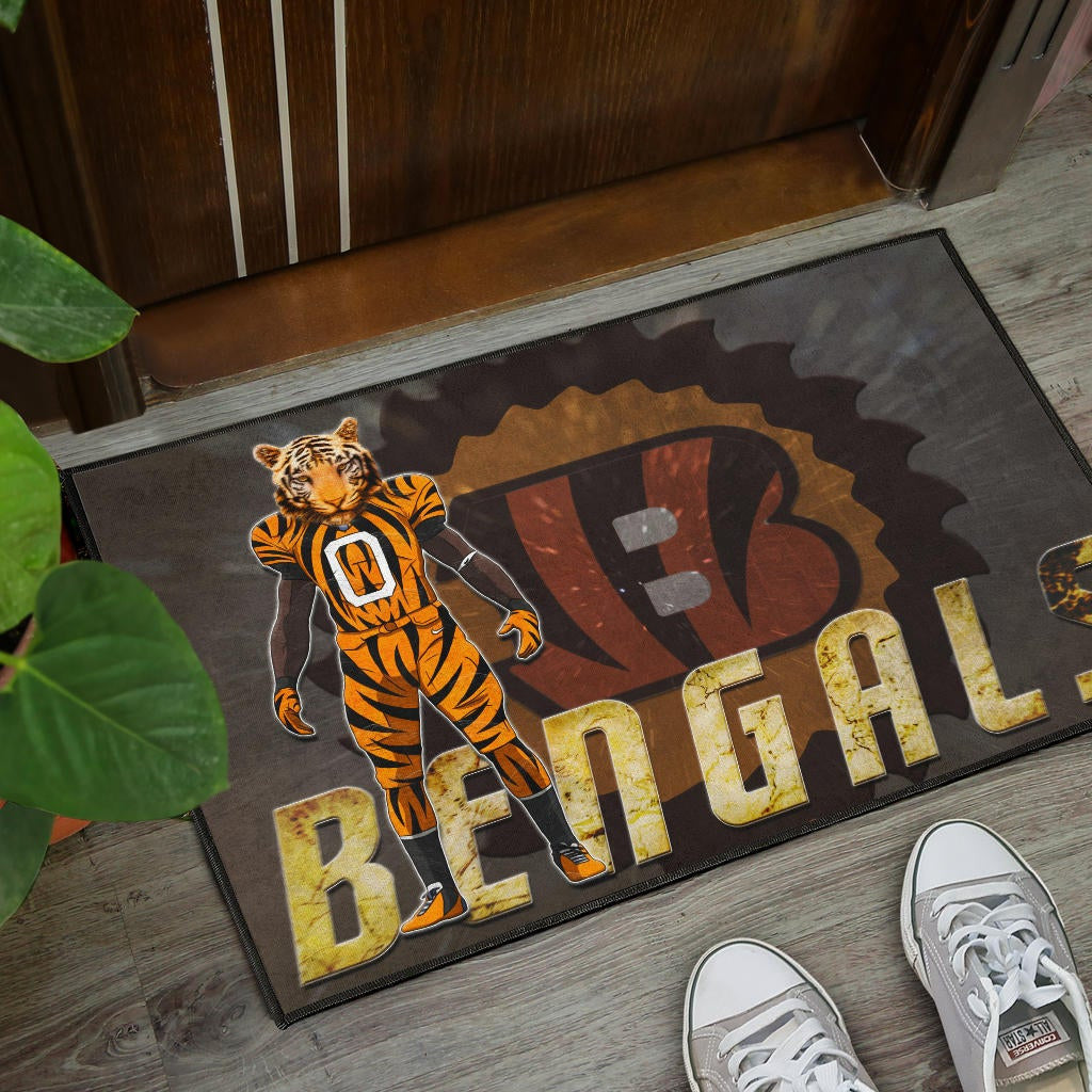 Cincinnati Bengals American Football Bengals Player Wearing Tiger Suit Bengal Head Door Mat Home Decor