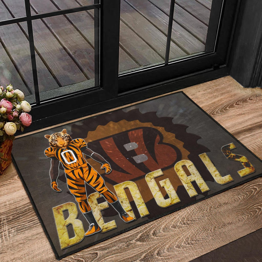 Cincinnati Bengals American Football Bengals Player Wearing Tiger Suit Bengal Head Door Mat Home Decor