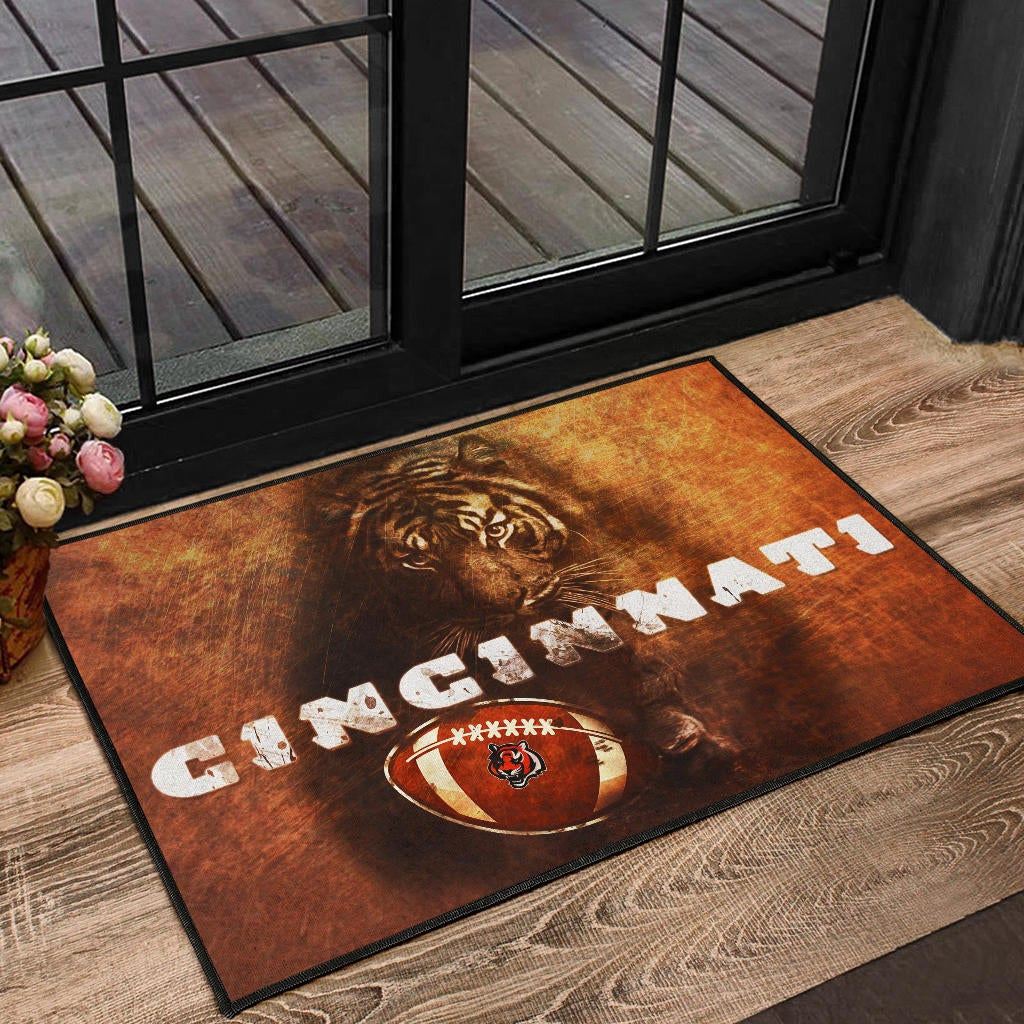 Cincinnati Bengals American Football Strong Bengal Tiger Rugby Ball Go Champion Door Mat Home Decor
