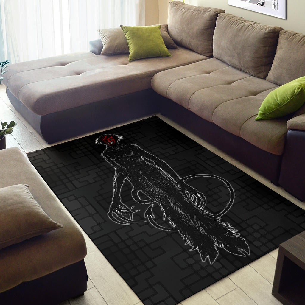 Horror Movie Hairy Devil With Red Face Black Area Rug Home Decor