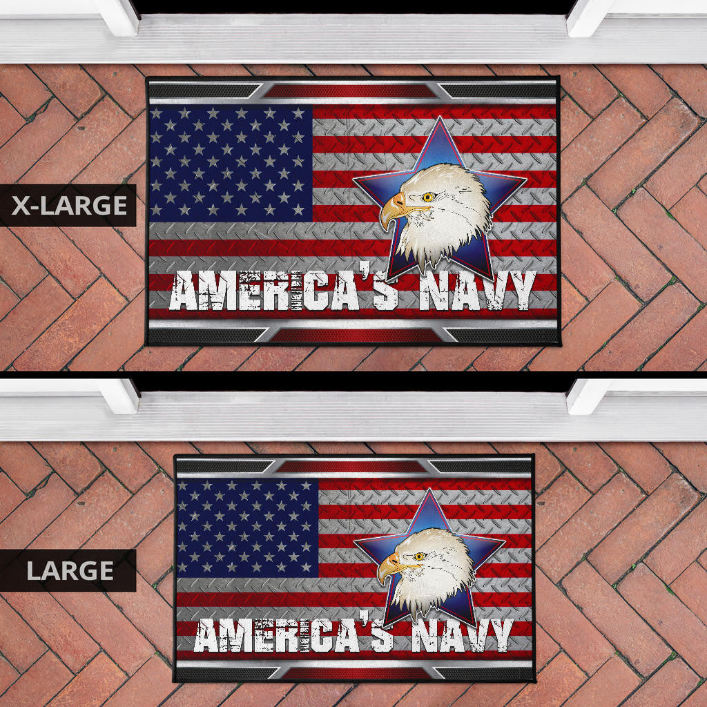 US Independence Day America's Navy Eagle Head On US Steel Flag Door Mat Home Decor