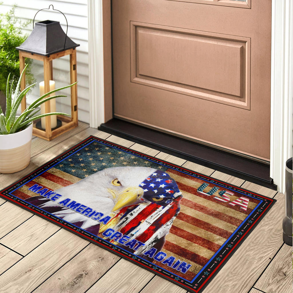 US Independence Day Funny Bald Eagle Face USA Star Door Mat Home Decor