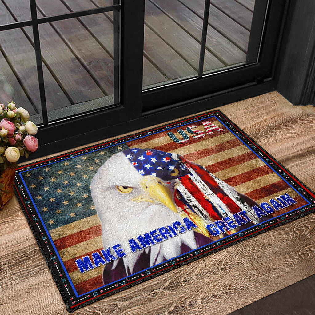 US Independence Day Funny Bald Eagle Face USA Star Door Mat Home Decor