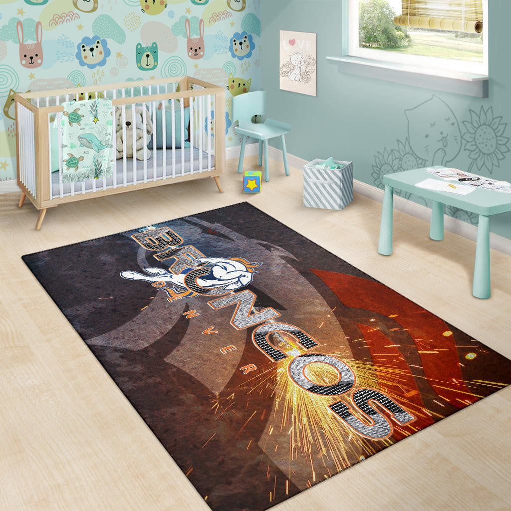 Denver American Football Broncos Machine Steel Broncos Metal Melting Area Rug Home Decor