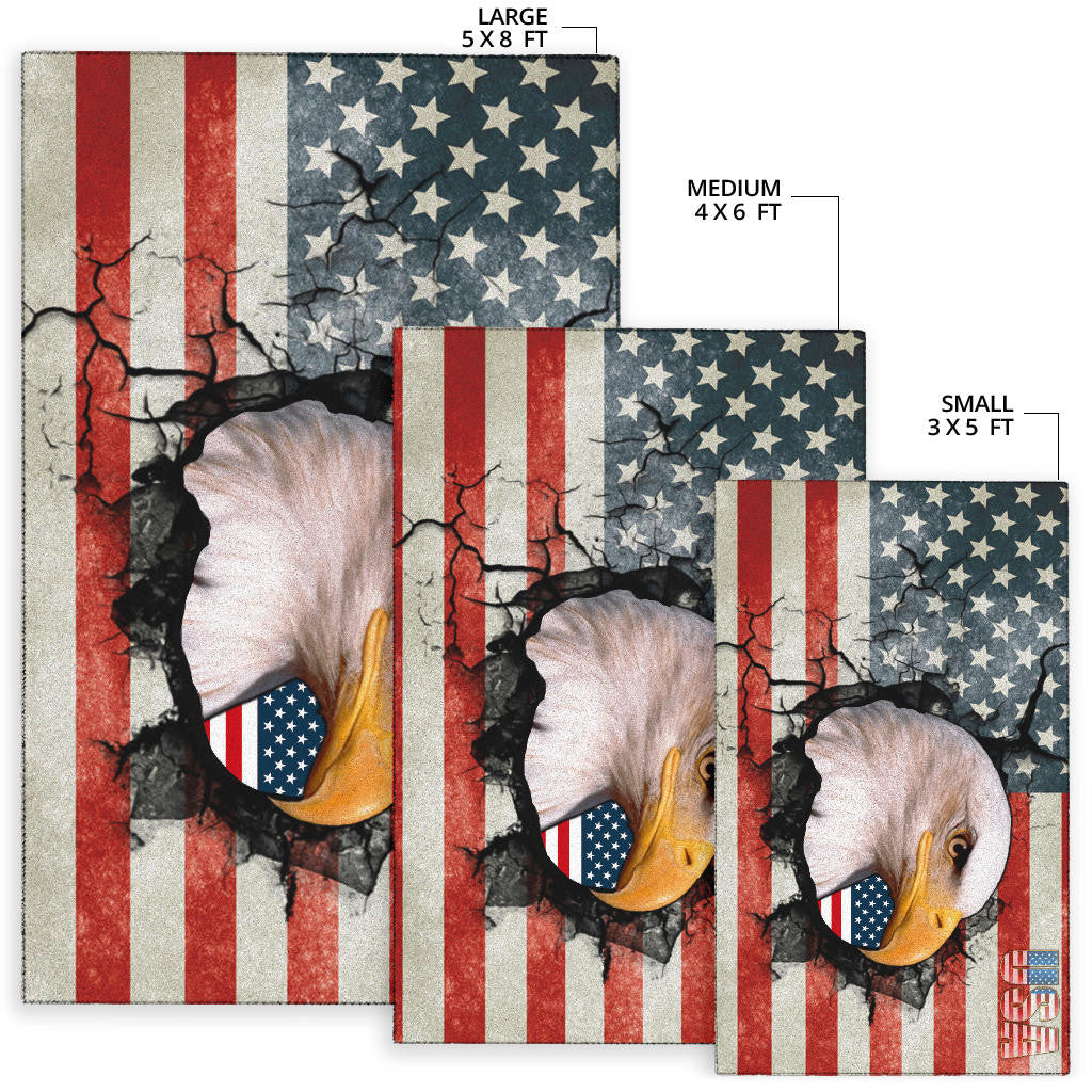 US Independence Day Bald Eagle Breaking Though US Flag Area Rug Home Decor