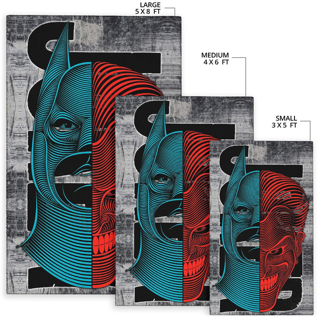 Horror Movie Joker Text Half Batman Half Joker Face Area Rug Home Decor