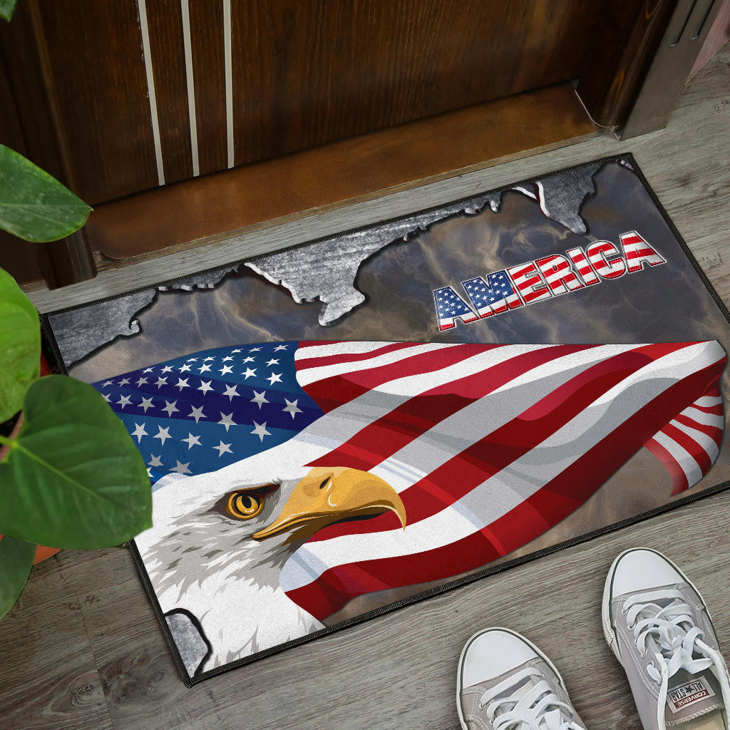 US Independence Day Minimal Eagle Head With US Flag Door Mat Home Decor