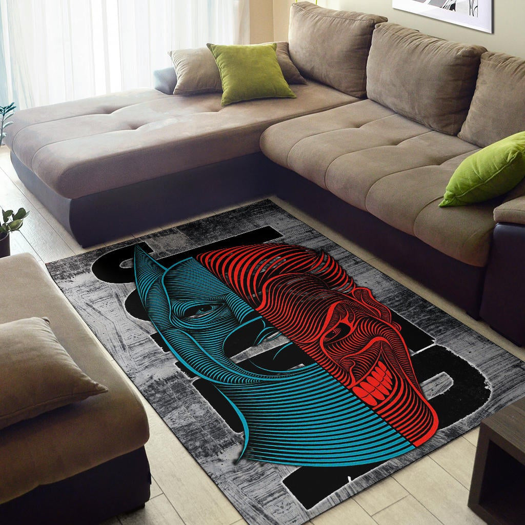 Horror Movie Joker Text Half Batman Half Joker Face Area Rug Home Decor