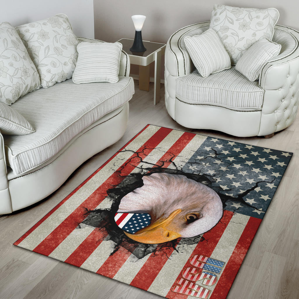 US Independence Day Bald Eagle Breaking Though US Flag Area Rug Home Decor