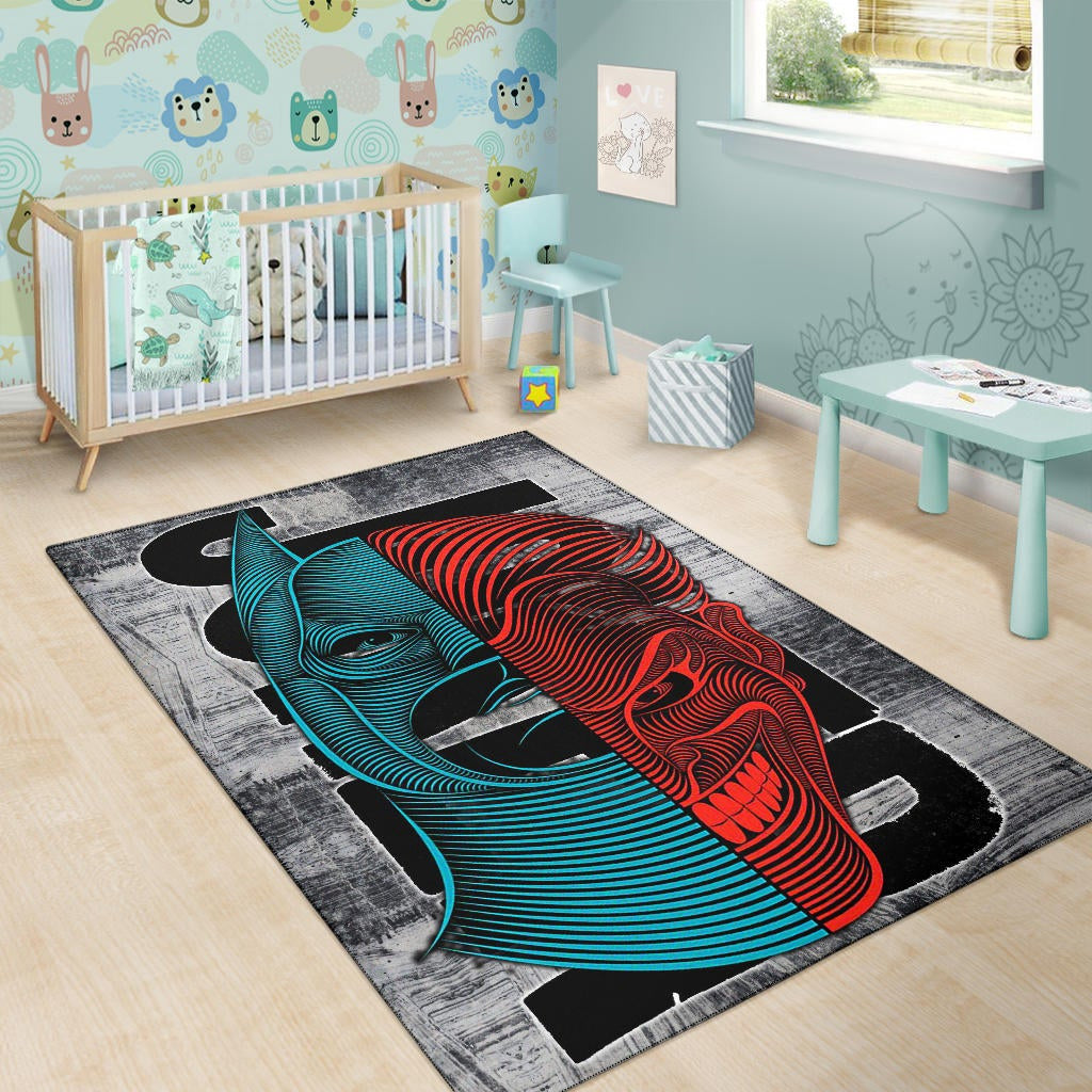 Horror Movie Joker Text Half Batman Half Joker Face Area Rug Home Decor